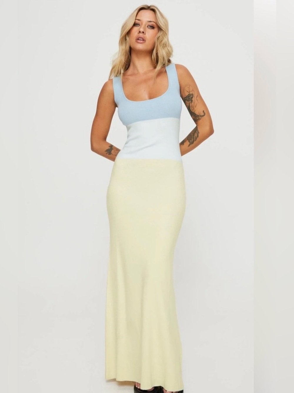 Princess Polly Abyss Knit Maxi Dress Blue / Yellow Stripe 2